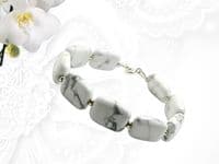 White & Pastel Grey Howlite Unique Bracelet With Sterling Silver | Natural Semi Precious Gemstones | Silver Sensations