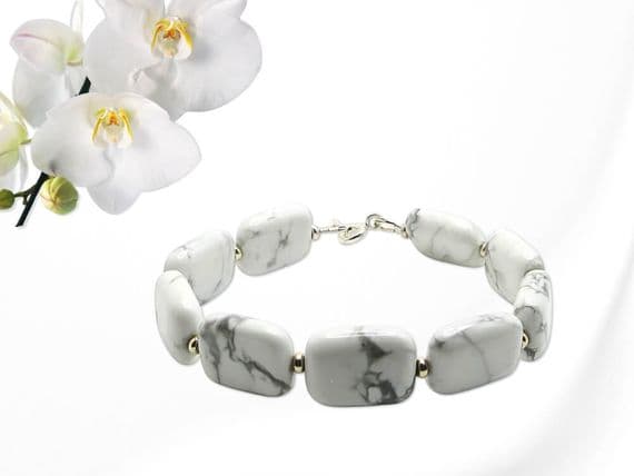 White & Pastel Grey Howlite Unique Bracelet With Sterling Silver | Natural Semi Precious Gemstones | Silver Sensations