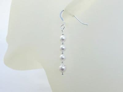 White Pearls & Sterling Silver Bridal Earrings