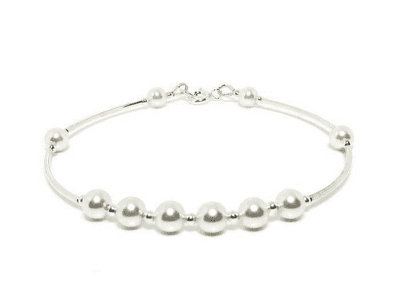 White Pearls & Sterling Silver Tubes Wedding Bracelet
