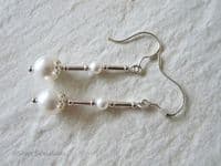 White Swarovski Pearl Duo Sterling Silver Tubes Wedding Earrings | Silver Sensations