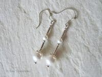 White Swarovski Pearl Duo Sterling Silver Tubes Wedding Earrings | Silver Sensations