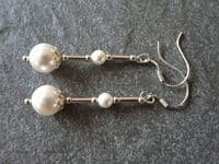 White Swarovski Pearl Duo Sterling Silver Tubes Wedding Earrings | Silver Sensations