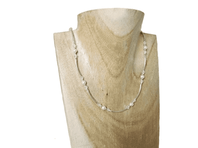 White Swarovski Pearls & Crystals Bridal Necklace With Sterling Silver Curves