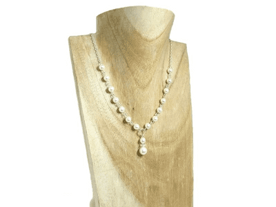 White Swarovski Pearls & Sterling Silver Chain Drop Wedding Necklace