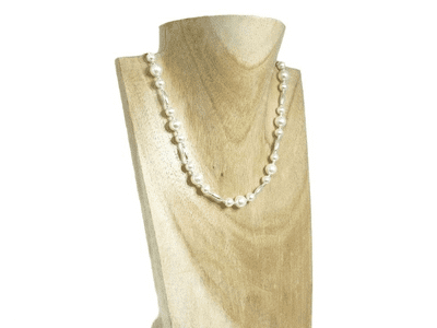 White Swarovski Pearls & Sterling Silver Olive Beads Wedding Necklace