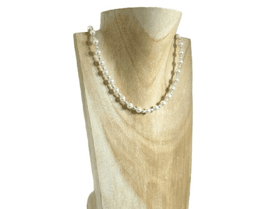 White Swarovski Pearls & Sterling Silver Oval Beads Bridal Necklace