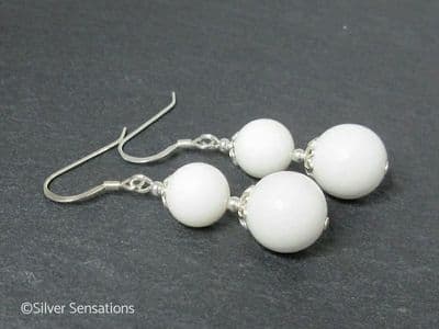 White Tridacna Clam Shell Pearls & Sterling Silver Earrings