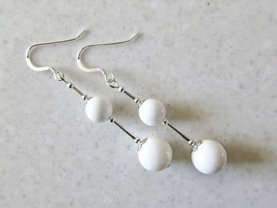 White Tridacna Clam Shell Pearls & Sterling Silver Long Earrings