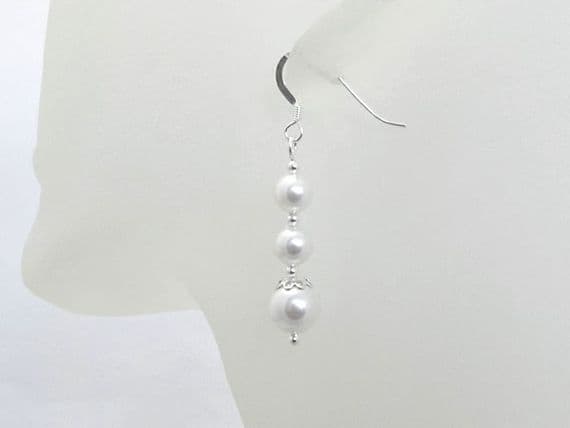 White Wedding Earrings With Austrian Pearls & Sterling Silver | Silver Sensations