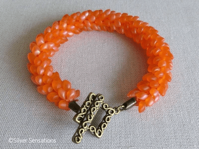 Zesty Orange Beaded & Woven Petals Kumihimo Seed Bead Bracelet