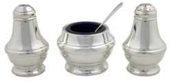 Sterling Silver 3 Piece Condiment set (Salt, Pepper and Mustard Pot with Spoon)