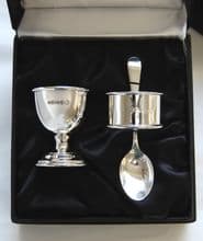 Sterling Silver Egg Cup, Spoon and Napkin Ring in Gift Box