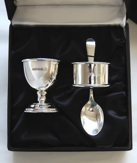 Sterling Silver Egg Cup, Spoon and Napkin Ring in Gift Box