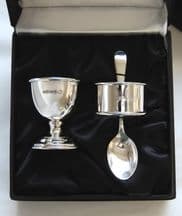 Sterling Silver Egg Cup, Spoon and Napkin Ring in Gift Box