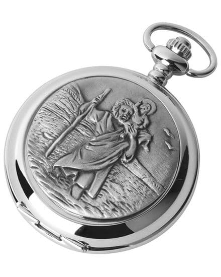 'St Christopher' Quartz Pocket Watch with Chain