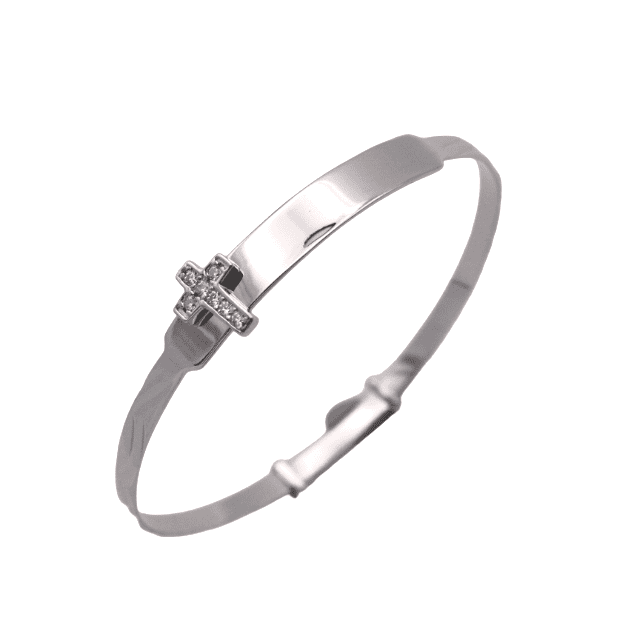 Child's Cross bangle in CZ with Engraving Space.