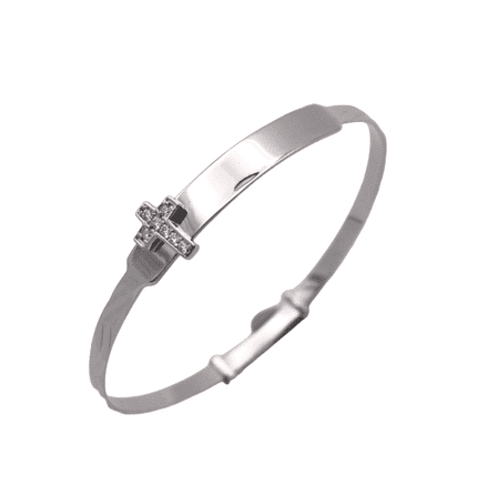 Child's Cross bangle in CZ with Engraving Space
