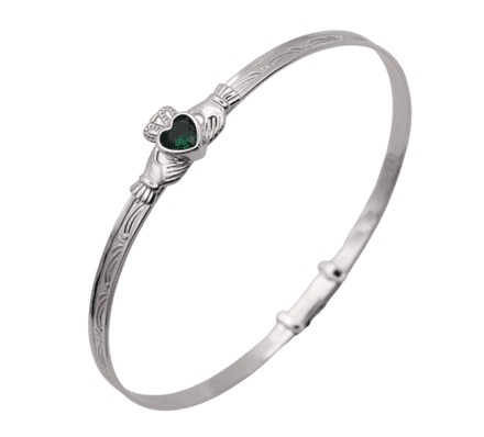 Claddagh Green Stone Set Children's Silver Bangles