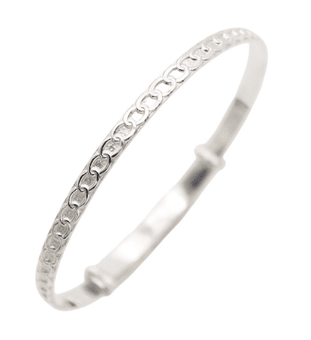 Ladies Link Pattern Silver Expanding Bangle