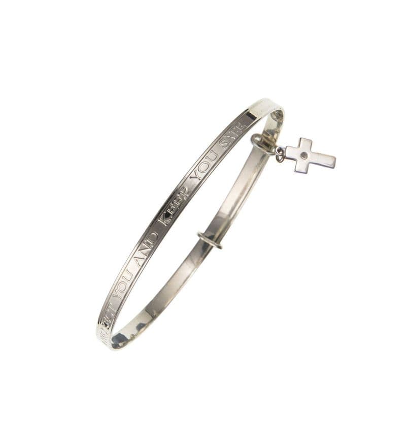 Child's Silver Religious Expanding bangle | May God protect You Silver bangle