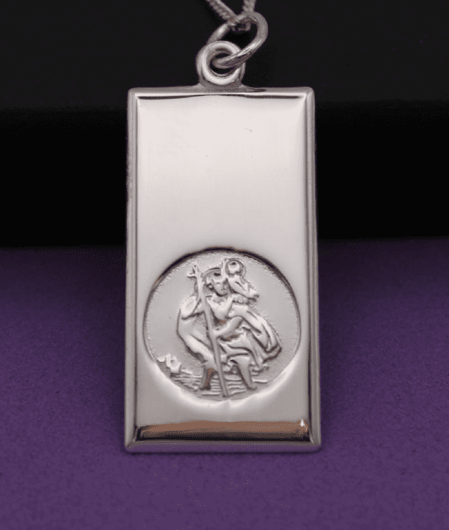 Large St Christopher Sterling Silver Ingot Necklace.