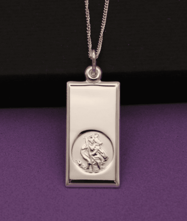 Medium St Christopher Sterling Silver Ingot Necklace.