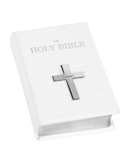 White Bible with Sterling Silver Hallmarked Cross