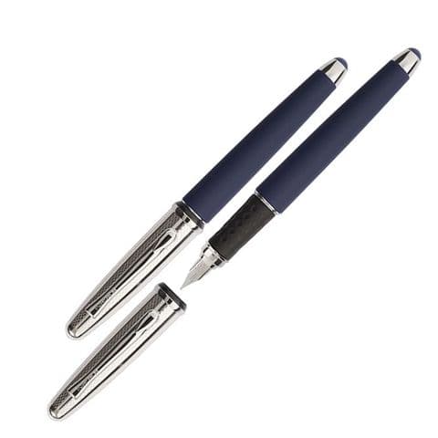 Borghini Guilloche Prestige Fountain Pen in Soft Touch Blue