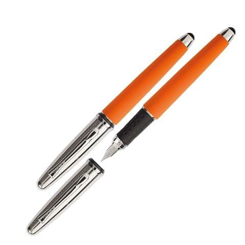 Borghini Guilloche Prestige Fountain Pen in Soft Touch Orange