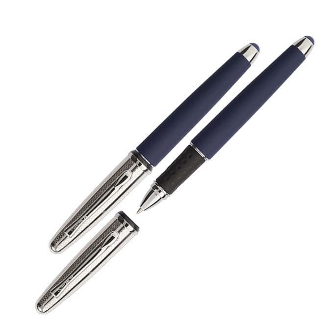 Borghini Guilloche Prestige Rollerball Pen in Soft Touch Blue colour
