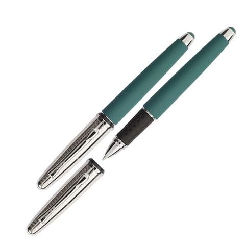 Borghini Guilloche Prestige Rollerball Pen in Soft Touch Green