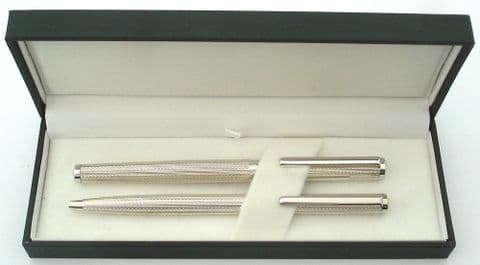 Cambridge Hallmarked Silver Pen Sets - Corn Pattern