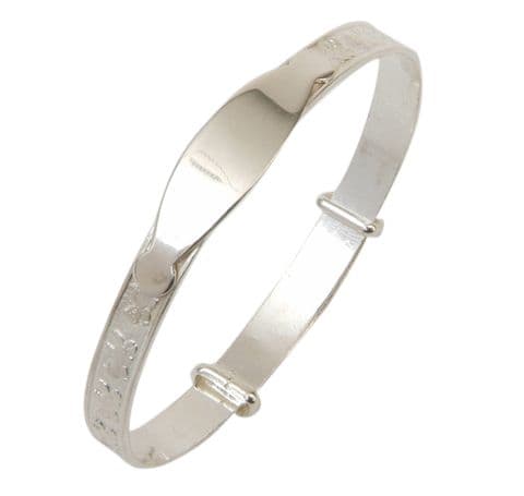 Engravable Silver Child's Large Teddy Christening ID Bangle