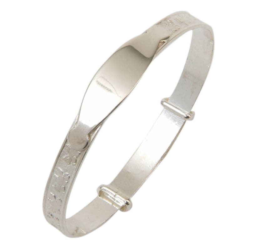 Childrens Christening ID Bangle in Sterling Silver with a Teddy Design | Silver Pen | Silver Bangle