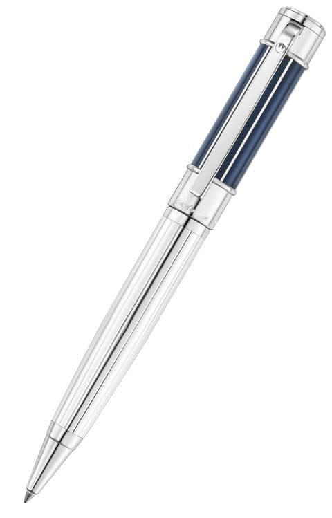 Hallmarked Sterling Silver Waldmann Ballpoint Pen - Commander - Blue Lacquer and Fine Line Finish
