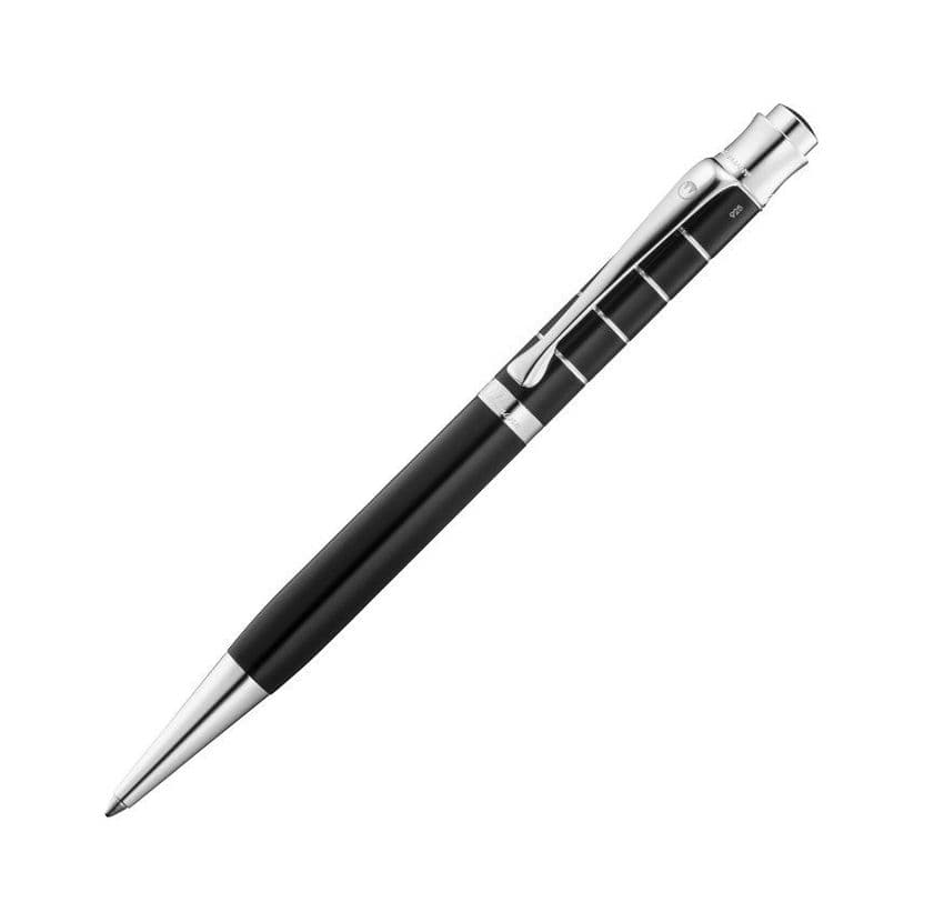 Hallmarked Sterling Silver Waldmann Ballpoint Pen - Tango - Black Lacquer and Ring Pattern | Silver Pen | Silver Waldmann Ballpoint Pen