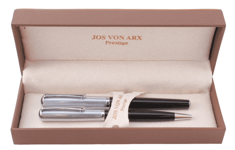 Jos Von Arx Prestige WR04 Ballpoint and Rollerball Barleycorn Black Lacquer Pen Set