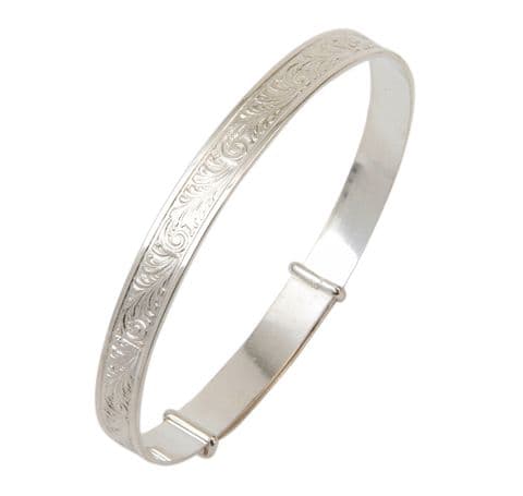 Ladies Sterling Silver Wide Scroll Bangle