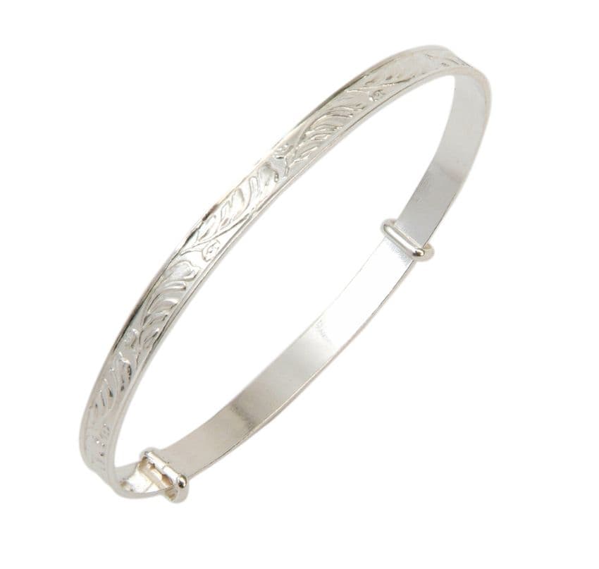 Narrow Scroll Bangle in Sterling Silver - Baby to Adult sizes | Silver Pen | Silver Bangle