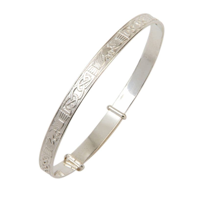 Sterling Silver Bangle with Claddagh Design - Sizes Baby to Ladies | Silver Pen | Silver Bangle