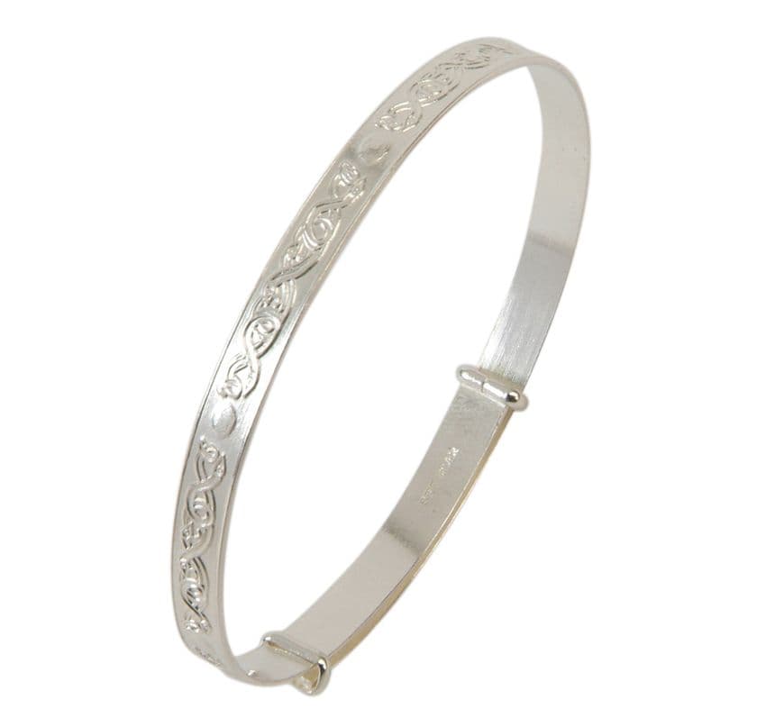Silver Celtic Design Bangle - Baby to Adult Sizes | Silver Pen | Silver Bangle