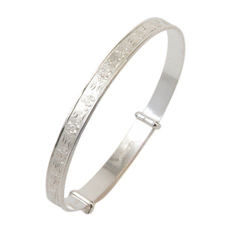 Sterling Silver Childrens Bangle with Seated Teddy Design