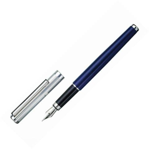 Sterling Silver Fountain Pen - Cambridge - Blue Acrylic Barrel and Fine Line Silver Top