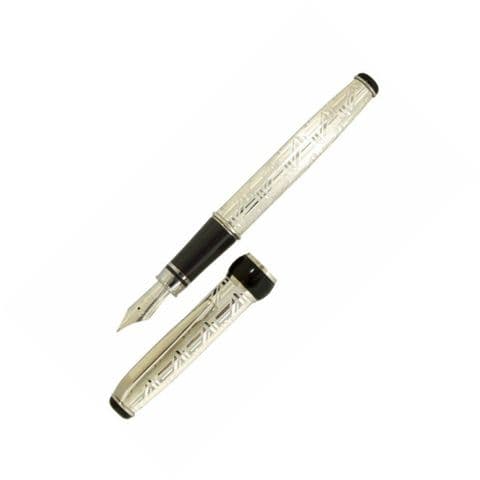 Sterling Silver Fountain Pen - Via Roma Aztec Design - Hallmarked Sterling Silver
