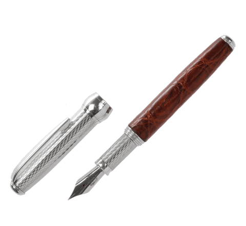 Sterling Silver Fountain Pen - Via Roma Barleycorn Design and Alligator Skin