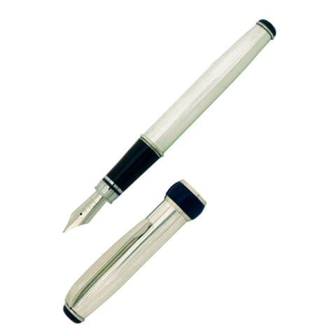 Sterling Silver Fountain Pen - Via Roma Fine Line Pattern - Hallmarked Sterling Silver