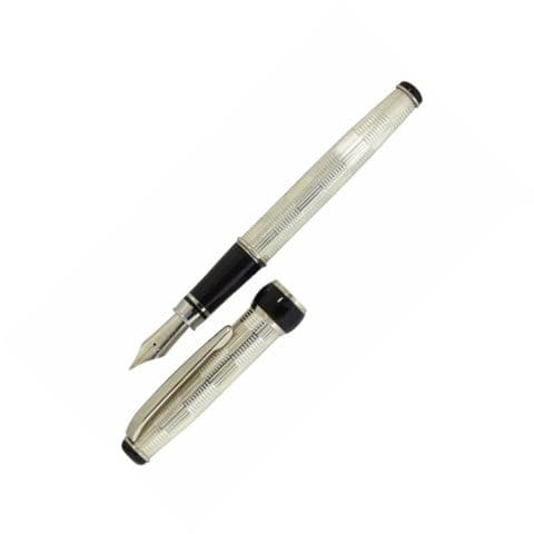 Sterling Silver Fountain Pen - Via Roma Geometric Design - Hallmarked Sterling Silver