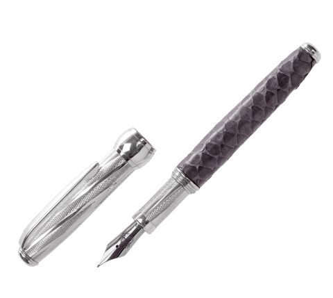 Sterling Silver Fountain Pen - Via Roma Twist Design with Cobra Skin - Hallmarked Sterling Silver