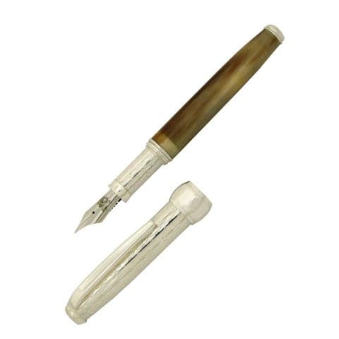 Sterling Silver Fountain Pen - Via Roma Wave Design and Horn - Hallmarked Sterling Silver